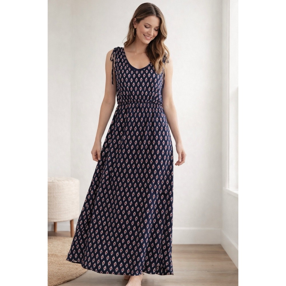 LOFT Boho Maxi Dress Small Sleeveless Empire Waist Geometric‎ Print Rayon Resort